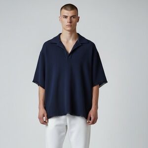 David Catalan Men’s Navy Blue Scarf Polo Shirt. Size S